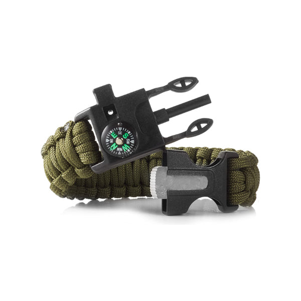 Paracord Bracelet with Survival Knife Blade and Compass - Army Green