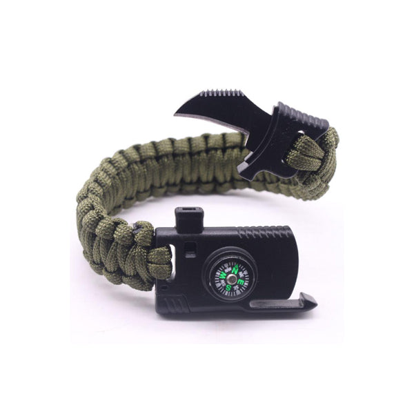 Paracord Bracelet with Survival Knife Blade and Compass - Army Green