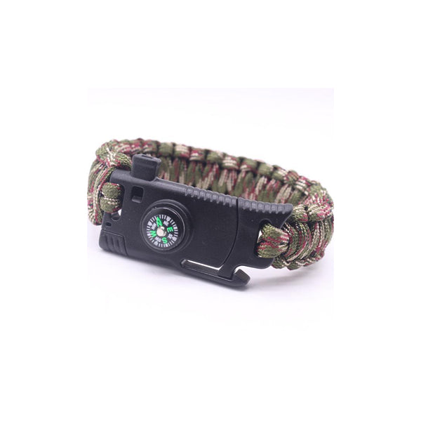 Paracord Bracelet with Survival Knife Blade and Compass - Camo