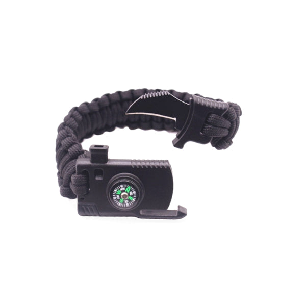 Paracord Bracelet with Survival Knife Blade and Compass - Black