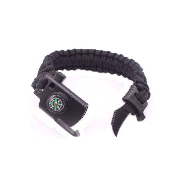 Paracord Bracelet with Survival Knife Blade and Compass - Black